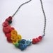 Tropical Bird Big Button Necklace in Bright Red, Yellow, Blue