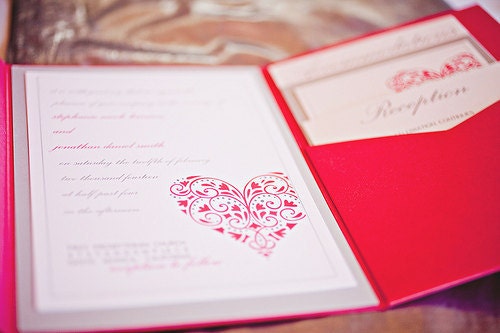 Ornate Flourished Heart Pocket Wedding Invitation Set