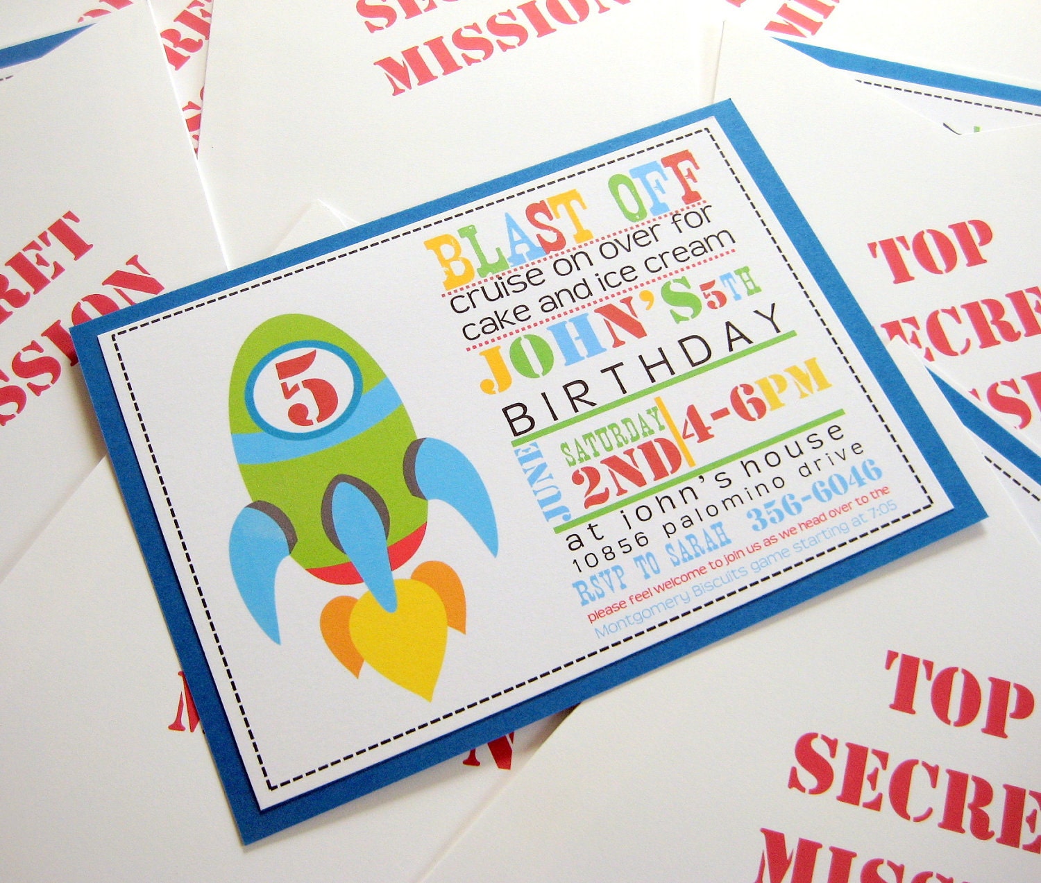 Rocket Party Birthday Invitation
