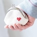 Crochet coin purse, Love My Heart in white