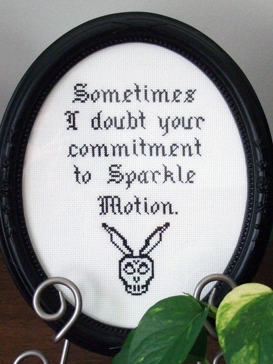 Sparkle Motion - Donnie Darko - Framed Cross Stitch (Made to Order)