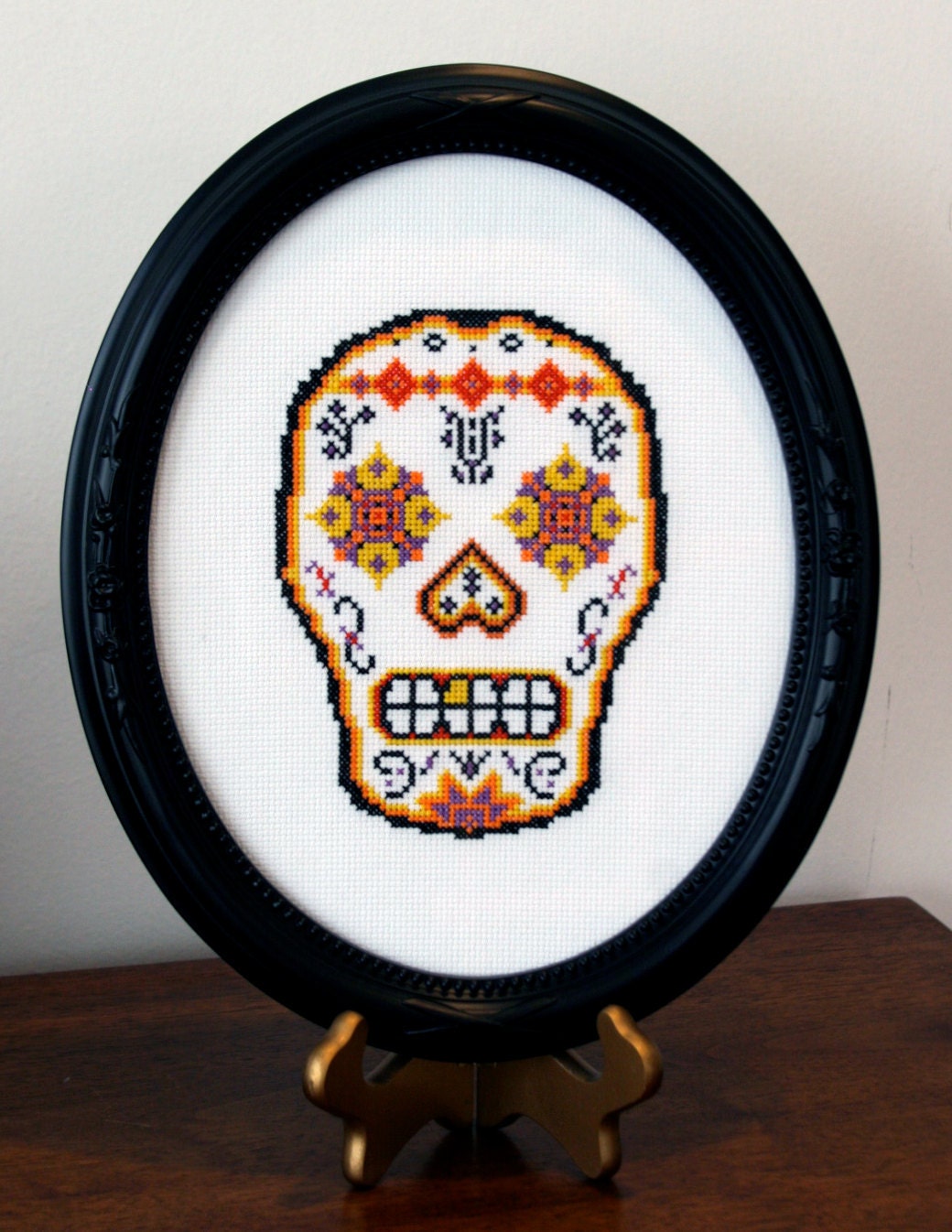 Sugar Skull (version 2) - Framed Cross Stitch (Made to Order)