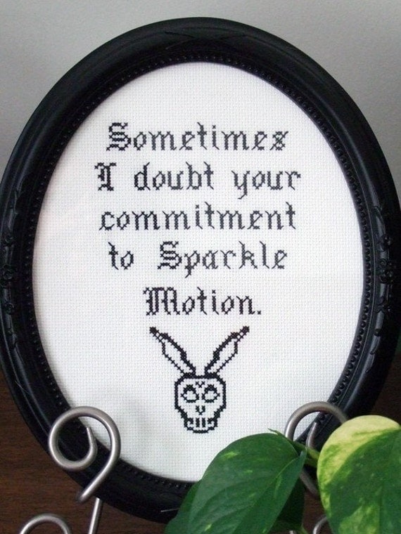 Sparkle Motion - Donnie Darko - Framed Cross Stitch (Made to Order)