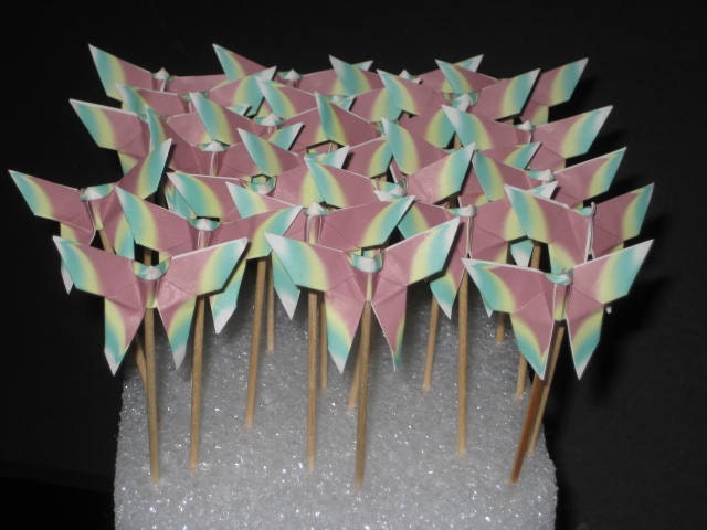 12 Origami Butterfly cupcake topper party food pick cocktail pick