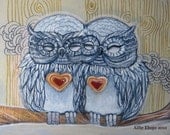 Best Friends Owls Postcard Sized Magnet