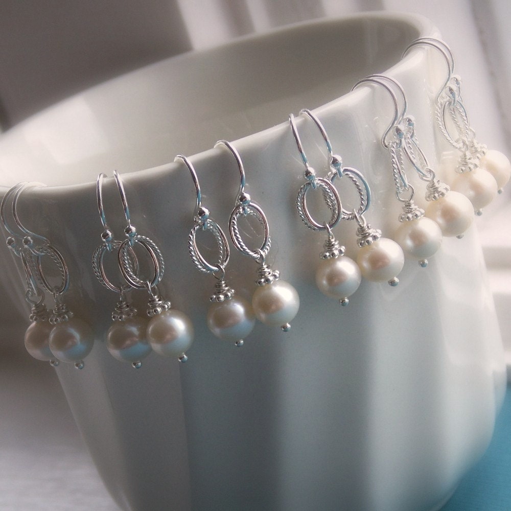 Everyday pearl earrings, freshwater pearls, solid sterling silver ear wires