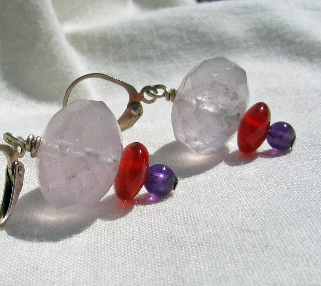 Chunky Amethyst Earrings with Amethyst and Carnelian