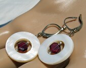 Red Garnet Earrings with Mother of Pearl donuts - Shimmer