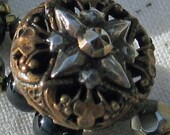 Victorian Brass and Black Button Bracelet - Filigree and Steel