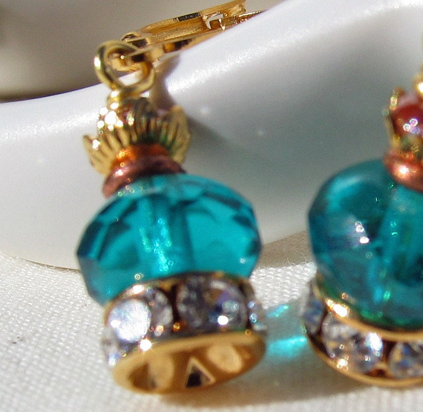 Teal and Crystal Earrings - Byzantine Crowns
