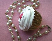 SUMMER SALE Vanilla Cherry Cupcake Necklace