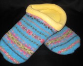 Blue Floral Fleece Lined Sweater Slippers - W 8/9