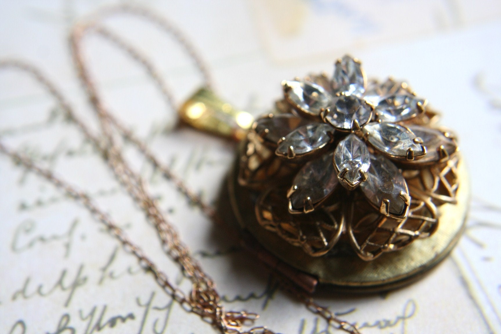 Stacked Brass Filigree LOCKET Pendant  Necklace Upcycle Vintage Parts