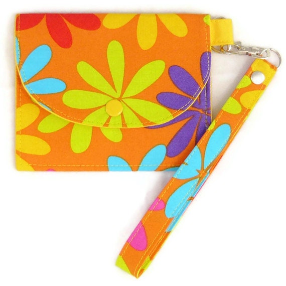 Wristlet Pouch Coin Purse Card Holder Snap Closure Zipper Pocket - Colorful Flowers