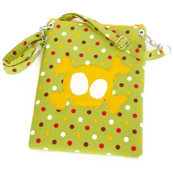 iPad Bag iPad Sleeve iPad Case padded with adjustable removable Strap Crossbody Bag - Sunshine Skully