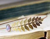 Leaf headband bridal Aphrodite opal jewel elegant Grecian goddess vintage style brass