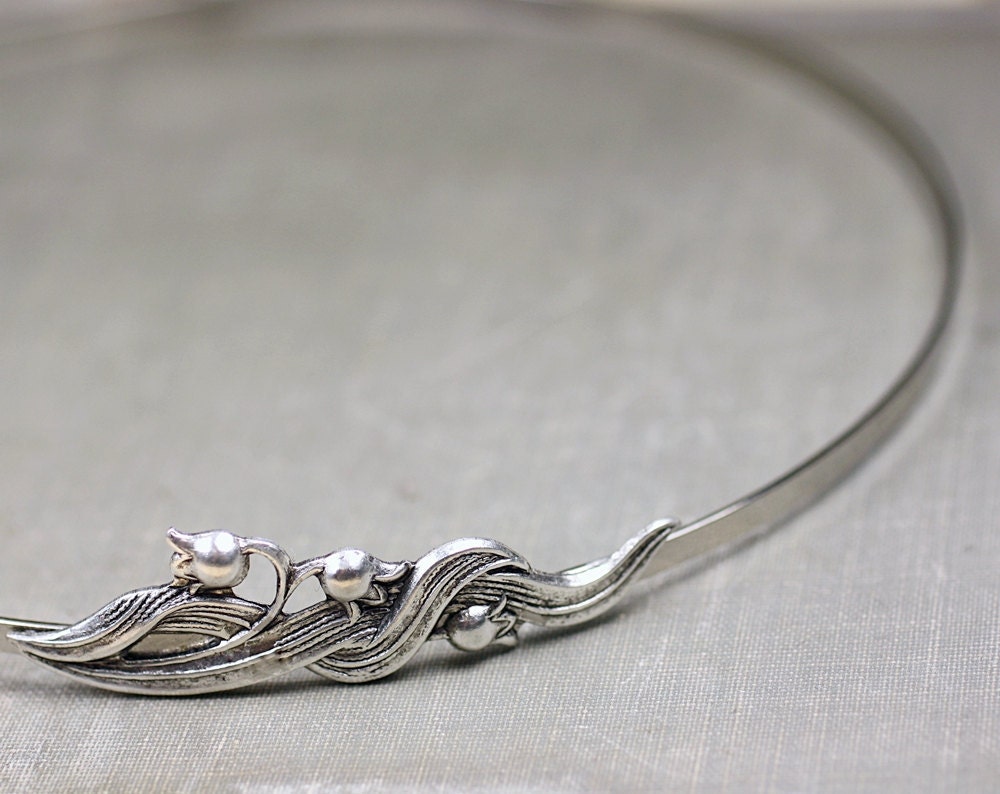 Lily headband art nouveau silver flower vintage style elegant bridal