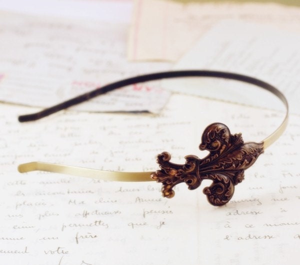 Fleur de lis headband antique style brass french Victorian