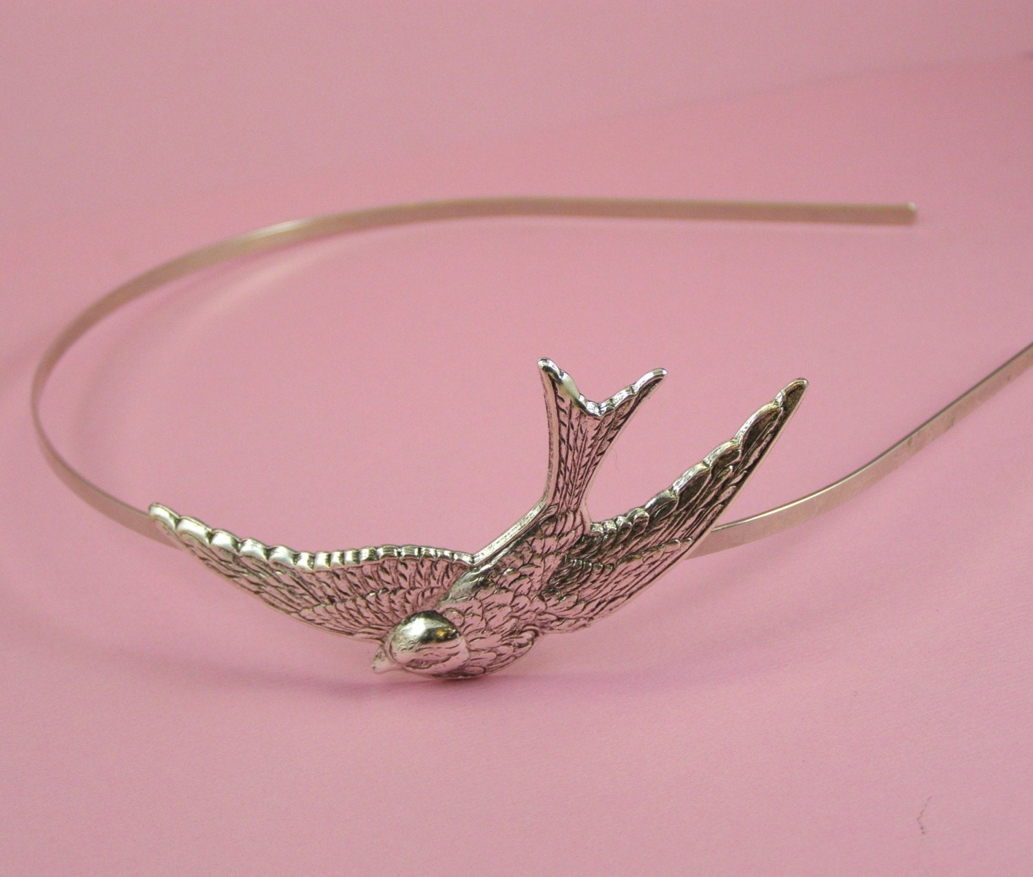 Bird headband swallow silver metal retro