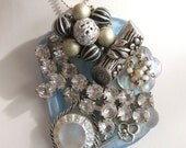 Blue Winter Solstice  upcycled  Necklace , Made with Vintage Treasures
