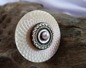 Shell Engraved  Button Ring Adjustable, Made with Vintage French Buttons
