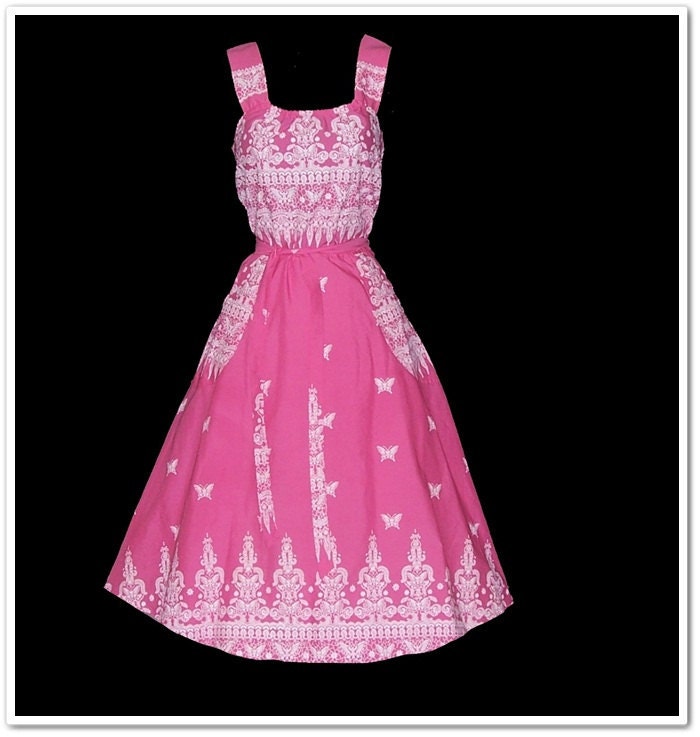 Vintage 80s Pink White Butterflies Wrap Around Sun Dress S M