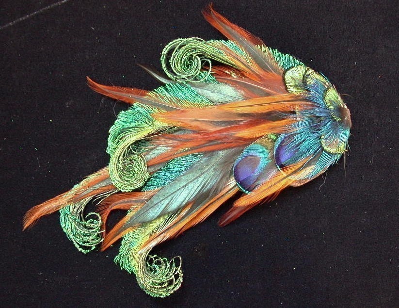 Peacock Hair Clip -Bronze Accent Feathers- Custom Made