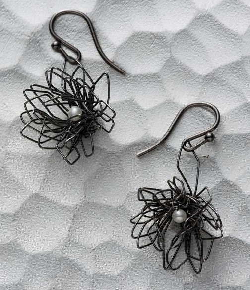 Nest dangle earrings, sterling and pearl