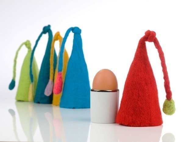 Colourful egg cosies