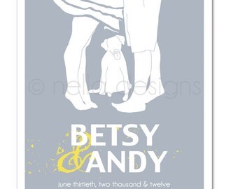 Personalized Wedding Gift, Couple Silhouette, Dog Silhouette, Special Date Art, Custom Portrait