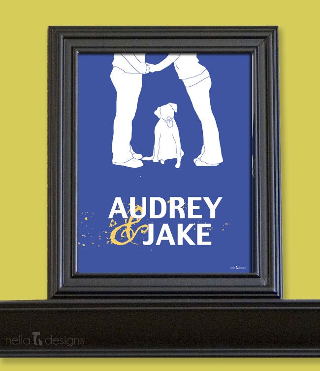 Personalized Wedding Gift - Couples Silhouette with dog