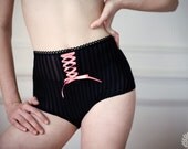Black Lingerie - Striped Panties - Full brief in black