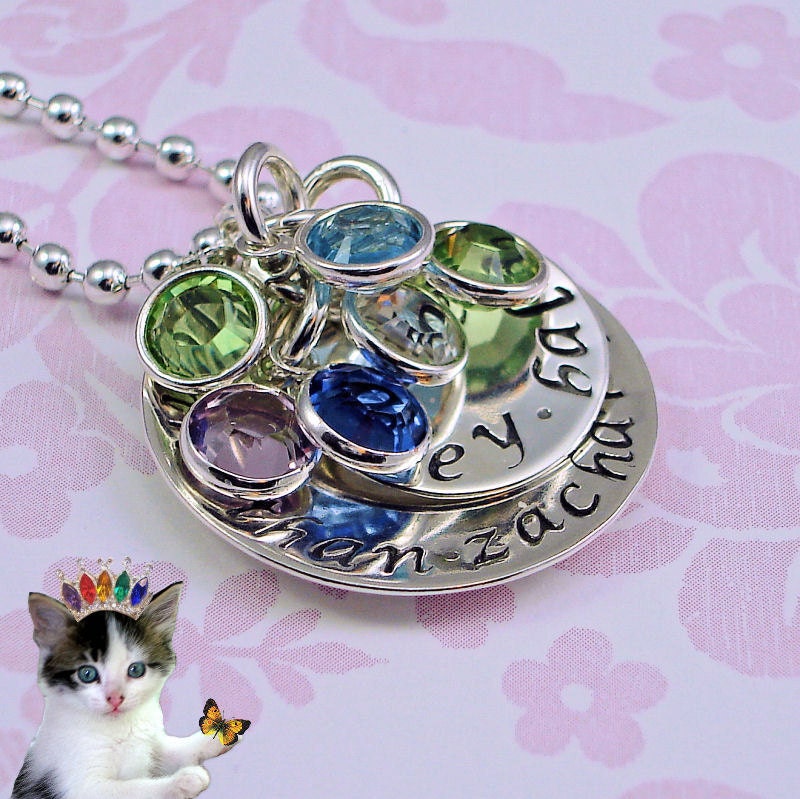 Mothers Necklace Hand Stamped Jewelry Personalized Mom Grandmother Count your Blessings Sterling Silver Swarovski Birthstones