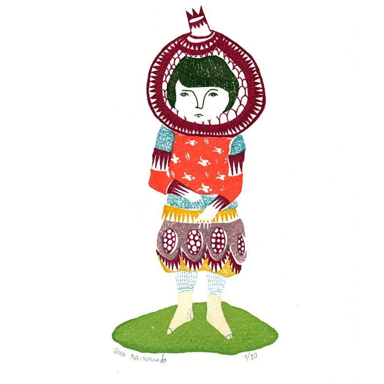 Pomegranate Girl - gocco screenprint - limited edition