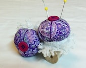 Pincushion Ring Recycled Sewing Bottle Cap Pin Sharpening Upcycle Purple Paisley Cushion