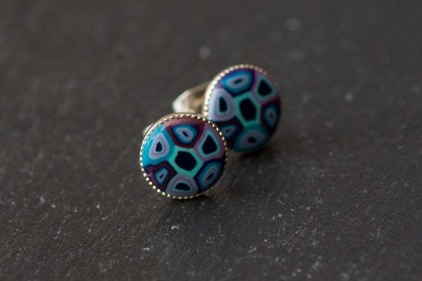Blue Mixed  Handcrafted Polymer Clay Bead Silver Plated Stud Earring