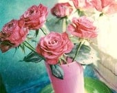 Polaroid Roses - Pink Roses on Green - Signed  5x5 inch Fine Art Photograph