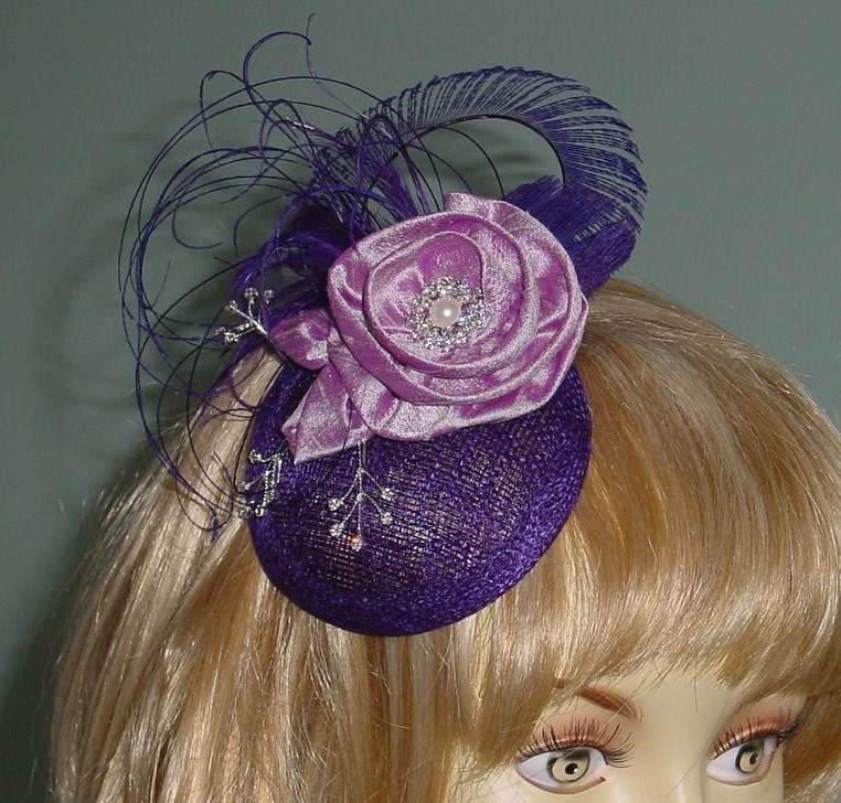 Silk Dupioni Flower Cocktail Hat Fascinator with Feathers Headpiece Made to Order  Bridesmaid