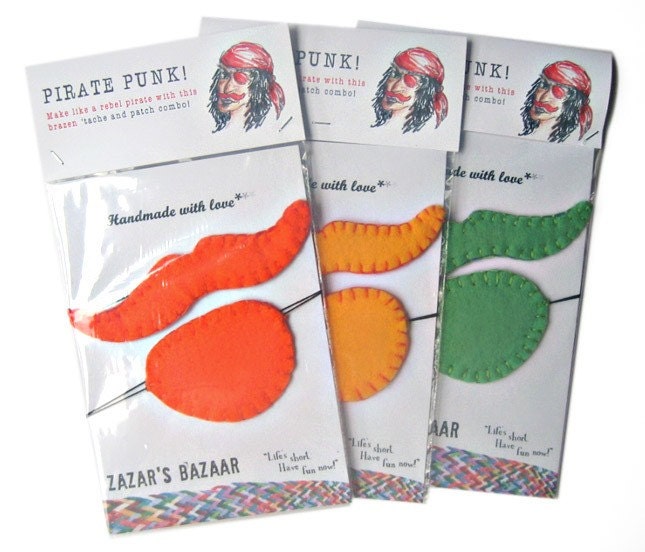 Pirate packs containing a matching mustache and eye patch to bring out the deviant in you