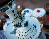 Wedding Cake Topper Ceramic Fairy Queen and  King - Personalized
