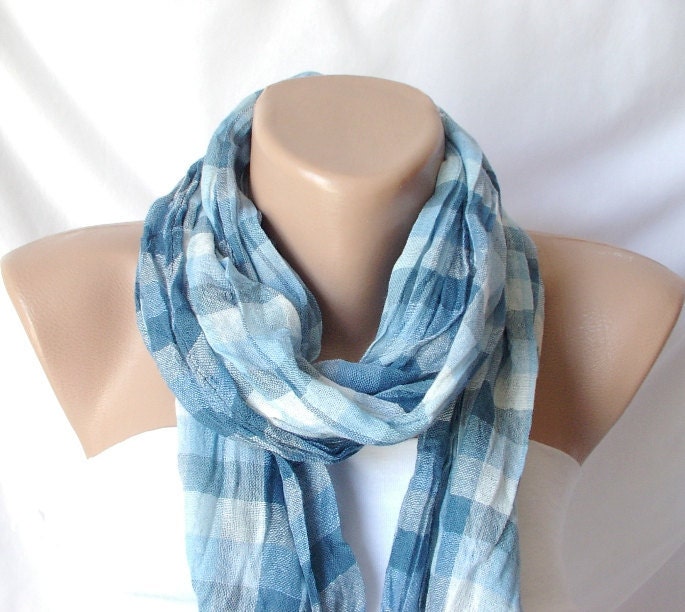 Unisex Scarf . Viscone Scarf . Cotton mix Scarf . plaid design Scarf