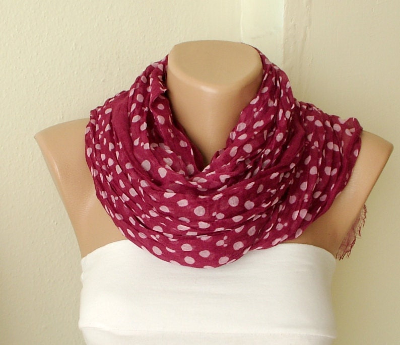 Dotted Mouse Cotton Scarf, Wine Red, Spring Scarf