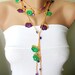 Purple, saffron yellow, green and purple bead flower Necklace, Lariat, Bracelet - Turkish lace Work-OOAK