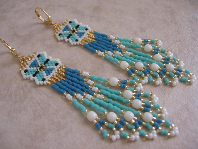 Seed Bead Beadwoven Earrings - Free Shipping - Seafoam Green/Turquoise