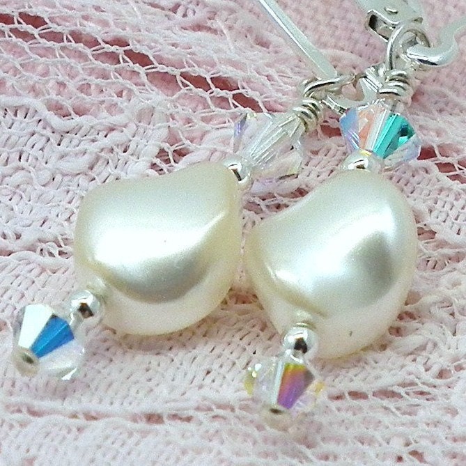 Bride Earrings Pearl Crystal Sterling Silver