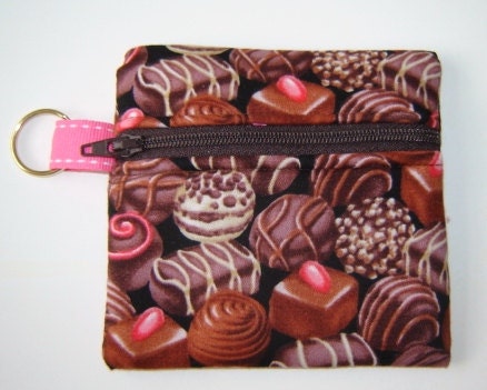 Pink Brown Chocolate Bonbon Print Zipper Pouch Coin Bag Purse