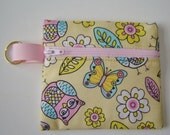 Yellow Pink Owl Butterfly Print Zipper Pouch Coin Bag Purse