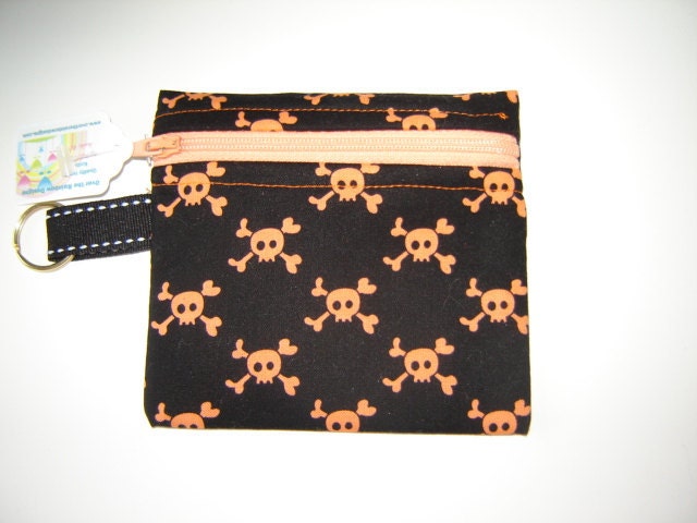 Black Orange Skulls Print Zipper Pouch Coin Bag Purse
