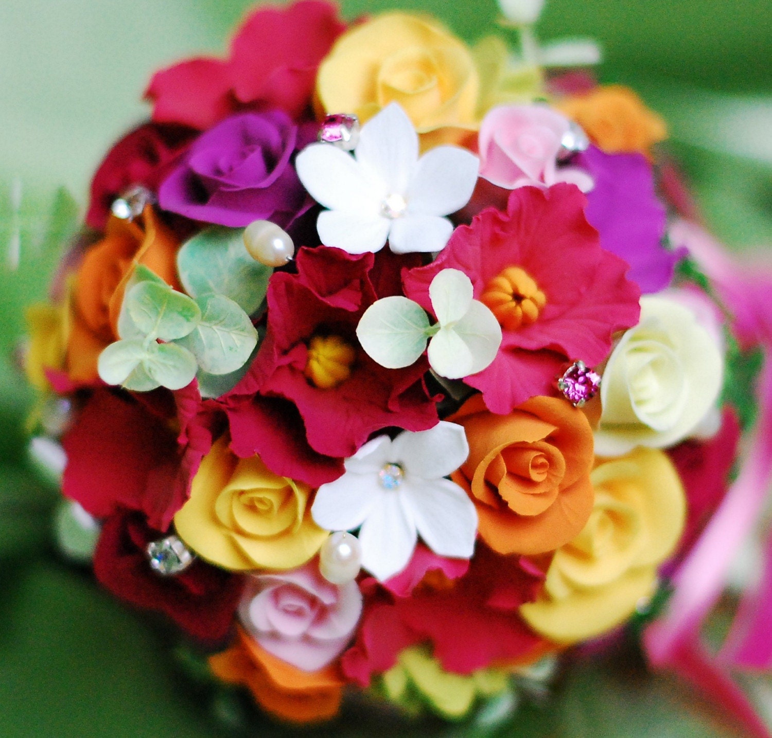 Keepsake Claycraft by DECO Eye Candy Bridal Hand Tied Bouquet of Clematis Roses Hydrangeas Stephanotis