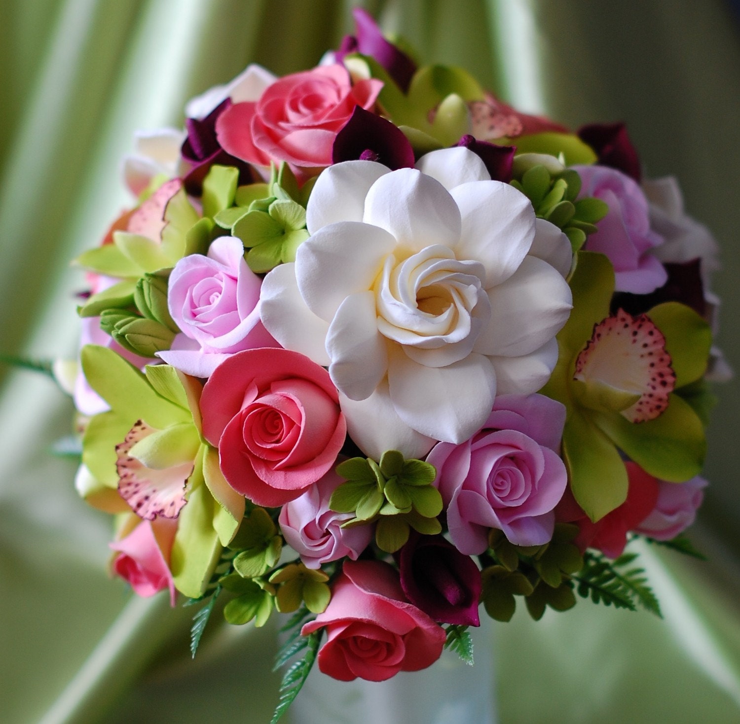 Cymbidium, Gardenia, Calla Lily, Tulip and Rose Bridal Bouquet Made to Order